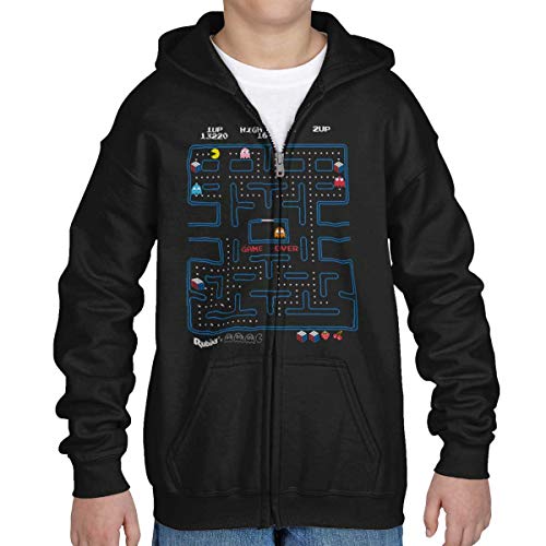 Rubik's Pacman 1980s Gamer Youth Zip Hoodie Boys Girls Black