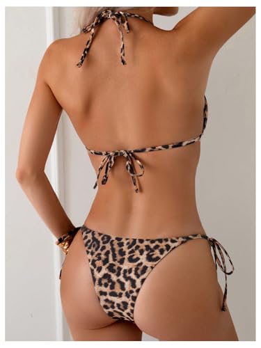 Women's 2 Piece Leopard Bikini Set Cheetah Thong Bikini Sexy Triangle High Cut Swimsuit String Cheeky Bathing Suit2