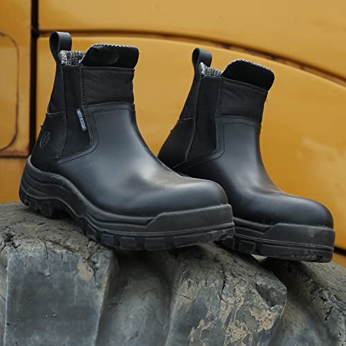 Work Boots for Men, Soft Toe Waterproof Working Boots, Slip Resistant Slip-on Safety Static Dissipative Working Shoes (Black)2