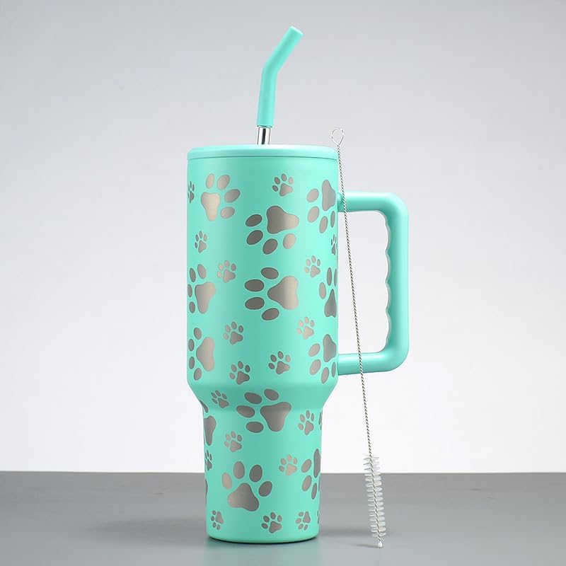 Cat's Paw 40oz Tumbler with Handle and Straw, Stainless Steel Vacuum Insulated Coffee Tumbler, Travel Mug Water Bottle, Animal Stuff Accessories Decor, Gifts for Girls Women,Blue