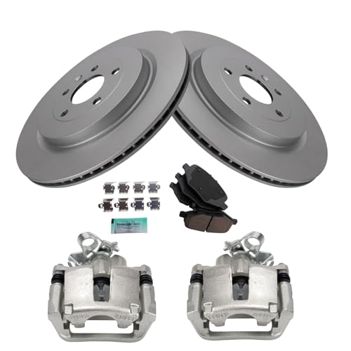 Image of TRQ Rear Brake Pad and Rotor Set Ceramic G Coated Rotors Calipers