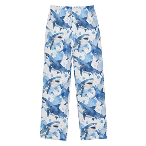 Shark Blue Color Pajamas Bottoms with Pockets Comfy Pjs Sleepwear Elastic Waistband Pajamas Pants Lounge Pants for 6-14 Years
