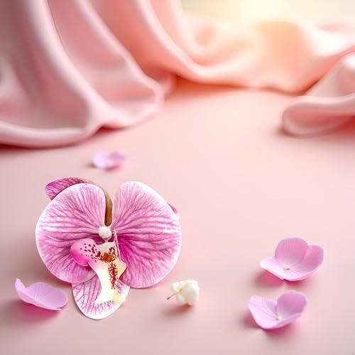Pinza para cabello con flor orquídea rosa miniatura 2