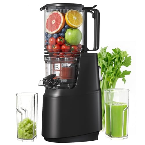 Cold Press Juicer, Juicer Machines with 5.3″ Wide Feed Chute, Slow Masticating Juicer for High Yield with Whole Fruits and Vegetables, Easy to Clean, Easy to Assemble (Black)