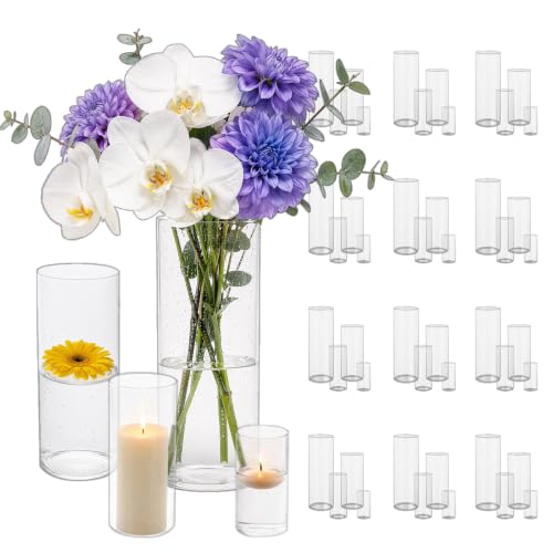 Sandraheer 48 Pack Clear Glass Cylinder Vases for Wedding Centerpiece Decor