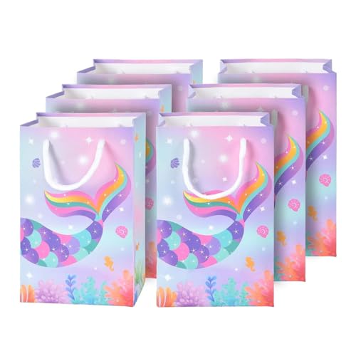 WERNNSAI Sereia lembranças de festa - tema do oceano mar suprimentos para festa portátil papel sacos de presente para meninas festa de aniversário casamento Baby Shower piscina, 16 peças