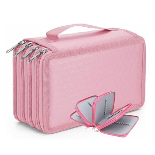 Estojo escolar grande com 4 divisórias organizador caneta lápis capacidade 72 peças portátil (Rosa)