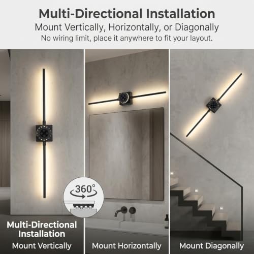 Image of 31.5 Inch Battery Operated Wall Sconce Set of 2, 8000mAh Dimmable Modern LED Wall Sconce, 360Rotate Rechargeable 3000K-6000K Wall Lights with Remote Control for Living Room, Hallway, Bedroom