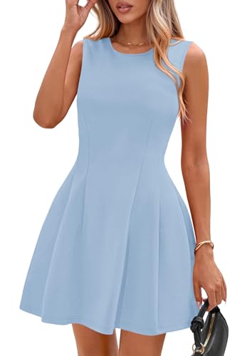 PRETTYGARDEN Summer Dresses for Women 2026 Elegant Classy Spring A Line Business Casual Work Graduation Cocktail Short Dress (Light Blue,Medium)