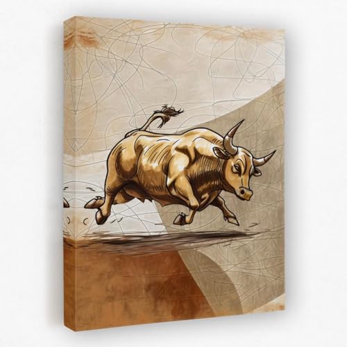 Peinture sur toile Taureau et Ours 70x110cm avec cadre intérieur pour décoration murale bureau