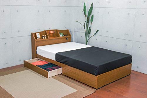 セミダブルベッドフレーム ブラウン 引き出し付き（直接受け取り希望） Amazon｜日本製 照明付き コンセント付き 収納ベッド ブラウン A321