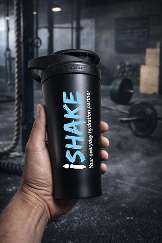 Image of Stainless Steel Protein Shaker Bottle, 100% Leakproof Metal Gym Shaker, Durable Steel Gym Sipper Bottle for Smooth Protein Mixing with Measurement 700 ml (Black)