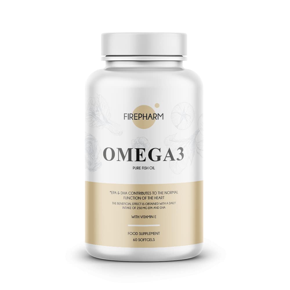 FIRE NUTRITION OMEGA 3 F-​PHARM - 60 SOFTGELS - Pure Fish Oil - Aceite de Pescado - Contiene EPA, DHA y Vitamina E - 1000 MG por Softgel - 540 MG EPA - 360 MG DHA