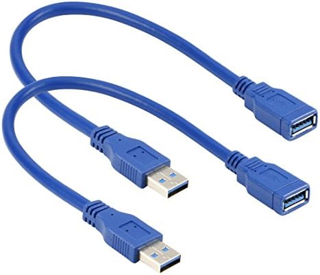 RIITOP Short USB 3.0 Extension Cable Type A Male to Female Blue 1 Foot (2-Pack)