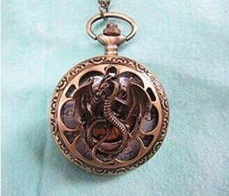 Montre à gousset ancienne avec collier Le Seigneur des anneaux Doré Bronze Dragon visage pour homme