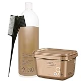 BlondeMe Lightener 9+ Premium Bleach 450 grams, Blonde Me Developer 9% / 30 Vol 1 Liter and M Hair Designs Tint Brush Comb (Bundle), Off White