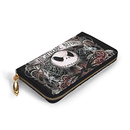 Women Printed Zip Around Wallet Halloween Art Soft PU Clutch Holder Purse3
