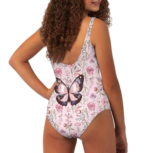 Image of One Piece Bathing Suit for Girl Kids Cute Beach Sport Swimwear U Back Scoop Neck Summer Swimming Pool Beachwear