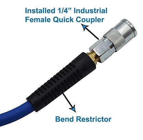 Yotoo Hybrid Air Hose 1/4" X 25', 300 Psi Heavy Duty Air Compressor Hose, Lightweight, Kink Resistant, Flexible With 1/4-Inch Industrial Quick Coupler Fittings And Bend Restrictors, Blue #TOP2
