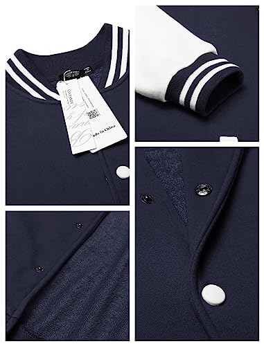 Image of COOFANDY Mens Slim Fit Varsity Baseball Jacket Bomber Cotton Premium Jackets Navy