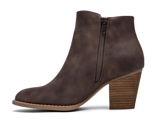 ANJOUFEMME Women's Zipper Chunky Ankle Boots, Stacked Mid Heel Dress Boots, Comfortable Short Booties2