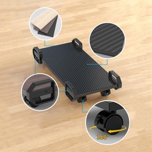Soporte para CPU de PC de piso con 4 ruedas giratorias y estantes de almacenamiento, soporte móvil para torre de PC para alfombra, soporte para CPU de computadora (Negro) miniatura 3