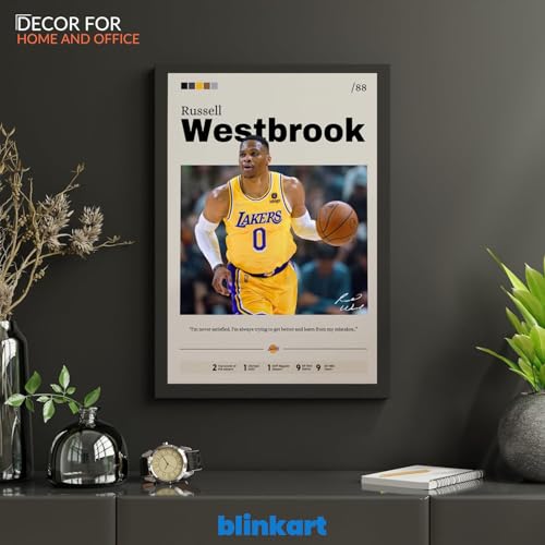 Image of BLINKART Russell Westbrook NBA BasketBall Player Synthetic Wood Photo Framed Wall Hanging Poster For Room & Office Bedroom Living Boys and Girl Room Home Wall Hanging(13 * 10 Inches)
