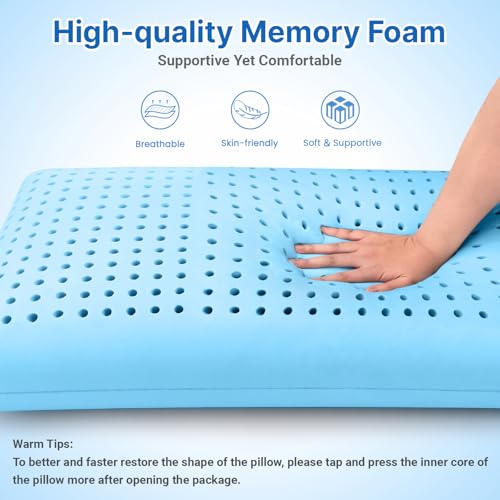 Image of Memory Foam Pillows, Bed Pillow, Bed Pillow for Side, Back and Stomach Sleepers, Neck Pillow for Sleeping with Removable and Machine Washable Cover, Queen Size (2 Pack)