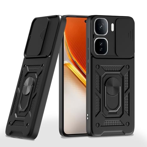 Image of Pikkme Back Cover for iQOO Neo 10 Pro 5G | D10 Tough Armor | 360 Protection Case | Sliding Camera Shield Cover & Ring Holder Stand Bumper Case (Black)