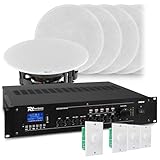 Sistema de Sonido 100V – Amplificador 240W, 8 Altavoces de Techo, Bluetooth, MP3 USB/SD, Controles de Volumen y Cable de 100m – Ideal para Oficina, Tienda y consultorio