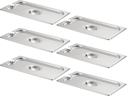 CURTA 6-Pack 1/3 Size Slotted Steam Table Pan Covers with Handle, NSF Certified 18/8 Stainless Steel Hotel Pan Lids for Catering, Buffet, Restaurant, Commercial Kitchen, Dishwasher Safe