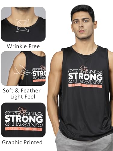 Image of CHKOKKO Tank Tops Sleeveless T-Shirt for Men Dry Fit Vest Gym Wear Graphic Printed Stylish Round Neck Running Sando for Sports Workout Fitness & Casual or Beach Wear