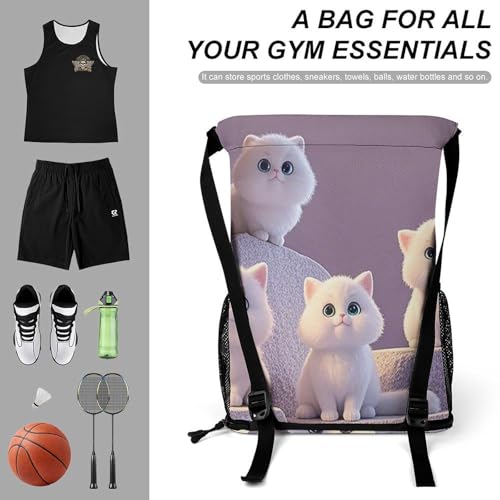 Cute And Adorable Cat Drawstring Backpack, Dry Wet Separate Gym Bag Unisex Sports Drawstring Bag for Work, Fitness3