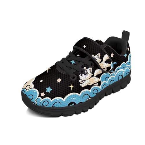 Little Kid Boys Shoes Non Slip Lightweight Breathable Comfortable Sport Athletic Running Tennis Sneakers Moon Star Cartoon Cat Pattern
