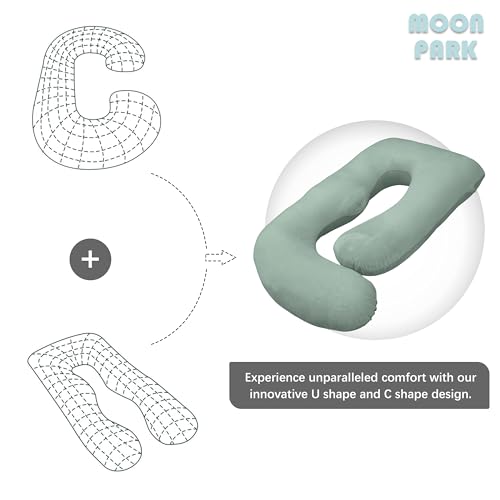 Image of MOON PARK Pregnancy Pillows for Sleeping - U Shaped Full Body Maternity Pillow with Removable Cover - Support for Back, Legs, Belly, Hips - 57 Inch Pregnancy Pillow for Women - Green