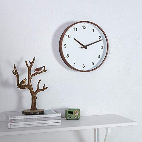 Wall Clock 12 Inch Battery Operated Non Ticking Silent Bedroom Living Room Nordic Modern Solid Wooden Beech Brown #TOP2