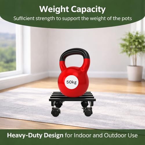 Image of Plant Stand with Wheels - Heavy Duty Metal Rolling Plant Caddy for Pots & Planters, Rust-Proof Iron Trolley with 360 Rotating Wheels, Indoor Outdoor Balcony Garden Use (Black, Pack of 2)