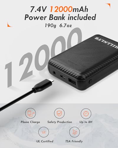 HILLSLTR Beheizbare Weste, Fleece Heizweste Damen mit Powerbank 7.4V 12000mAh, Heizweste mit 8 Heizzonen, Beheizte Weste mit 3 Temperatur, Wärmeweste für Ski/Motorrad