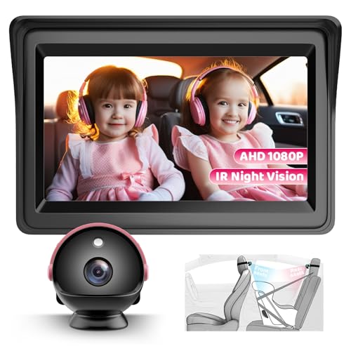 Image of ECOCONUT Car Camera for Baby, 4.3” 1080P HD Screen Baby Car Camera with IR Night Vision, 360° Rotating Adjustable Car Baby Camera for Rear Facing Seat Backseat, Plug and Play Easy Install (Pink)