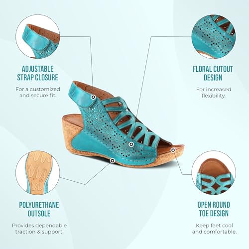 Spring Step Inocencia Women's Leather Wedge Sandals | Low Heel Sandals for Women with Floral Laser Cut Design, Hook and Loop Strap, Mediterranean Style3