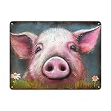 divertente targa in metallo con animale rosa maiale carino cartello retrò metallo vintage decorazione da parete per la casa camera da letto bar ristorante caffetteria club poster regalo 30,5 x 45,7 cm