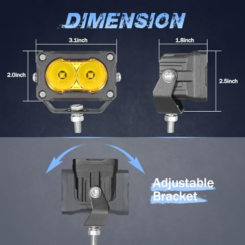 Image of Yellow LED Pods, 2Pcs 40W 3 Inch Yellow Spot LED Light Pods Fog Lights Small Pod Lights Motorcycle Driving offroad Backup Bumper Light for Truck ATV UTV SUV Surron Pickup Boat