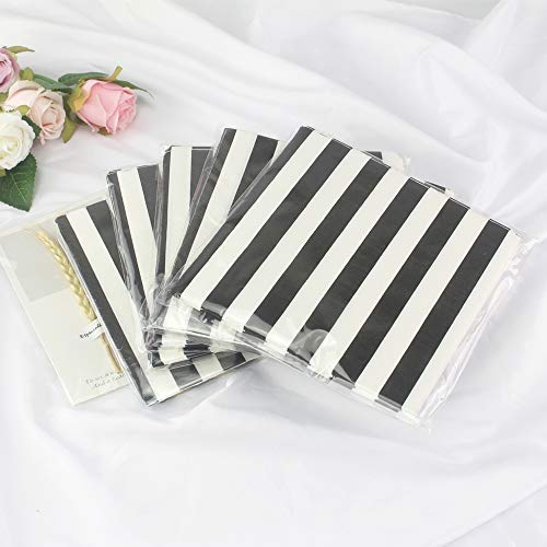 Paper Napkins White Black Stripes, Decorative Dinner Luncheon Napkins For Party Events 100Count, Folded 6.5” X 6.5”, Unfolded 13” X 13” #TOP5