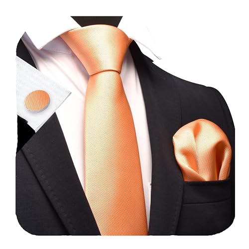Image of GUSLESON 3.15 inch(8cm) Solid Color Necktie and Pocket Square Cufflinks Sets For Men + Gift Box