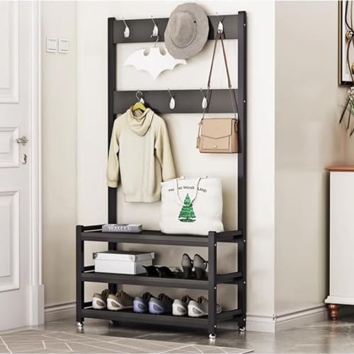 Meuble d'entrée rustique anti-désordre pour petits couloirs avec vestiaire et étagères