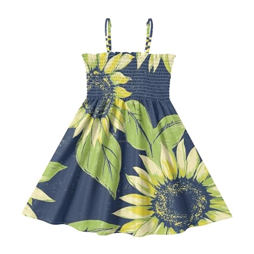 Vestido de princesa japonés, con diseño de calavera azul marino, correa ajustable, vestido de princesa para niñas pequeñas, Girasol verde lima y azul marino, 3T