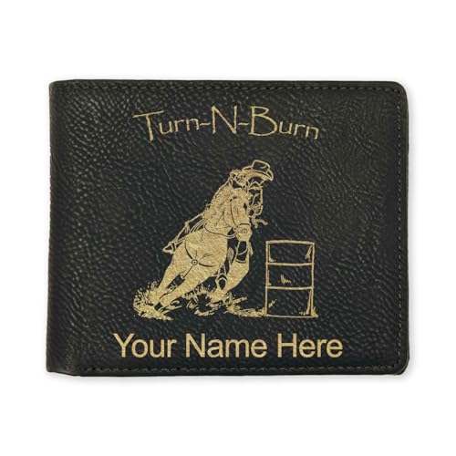LaserGram Faux Leather Bi-Fold Wallet, Barrel Racer Turn N Burn, Personalized Engraving Included (Black with Gold)