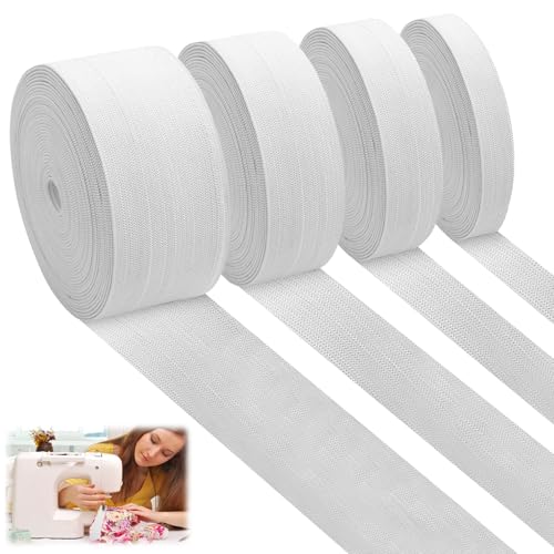 4 Pièces Bande Elastique Couture de 20 m de Long, Élastique Couture Large 10 mm, 20 mm, 30 mm, 40 mm, Blanc Ruban Elastique Couture Plates, pour la Couture,...