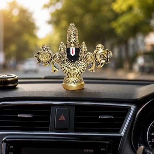 Image of Gold Art India Lord Venkateswara Balaji Idol | Gold-Plated Antique Matte Finish Murti | 3.5 x 4.2 inch | Tirupati Balaji Statue for Home Mandir, Office & Gifting