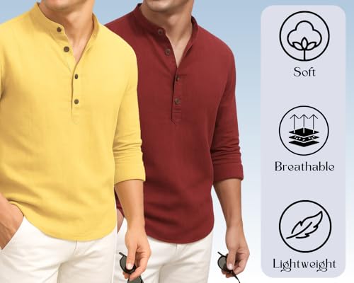 Image of DEELMO Combo of Men's Cotton Blend Solid Regular Fit Full Sleeve Short Kurta | Men's Trendy Short Kurta Pack of 2